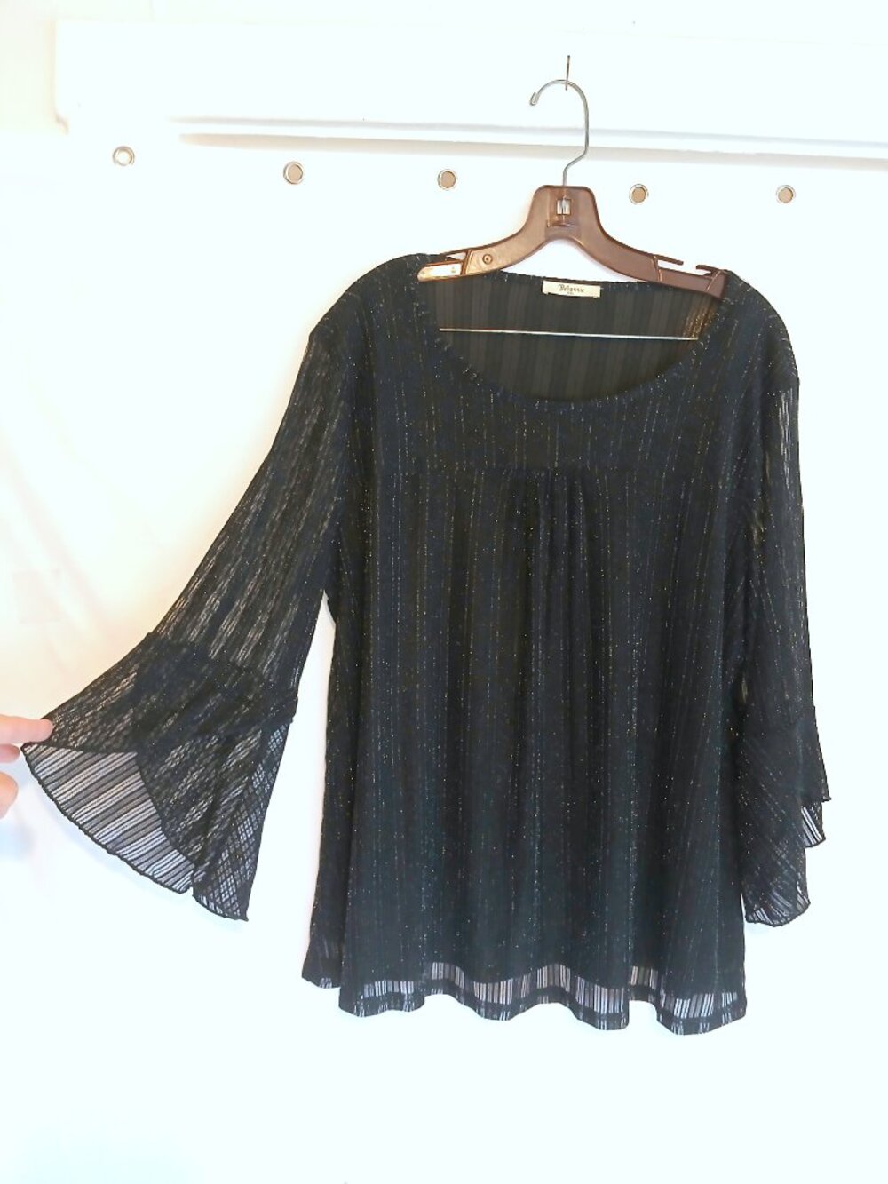 Bebonnie Metallic Stripe Sheer Bell Sleeve Blouse Top Shirt Plus XXL Boho Chic